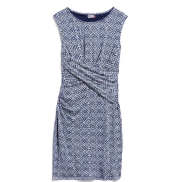 Kut from the Kloth Dresses & Skirts - Kut From The Kloth Moller Knit Ruched Faux Wrap Dress 14 Blue & White Sleeveless